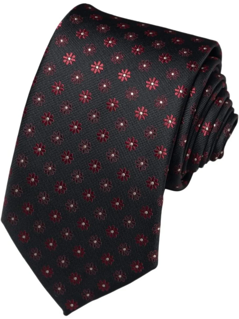Men's Red & Black 100% Microfiber Floral Medallion Formal Necktie For Business